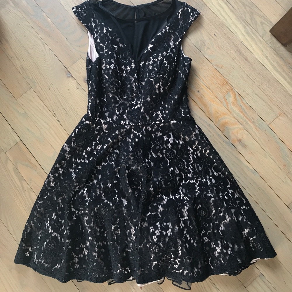 Black and nude lace mini dress
